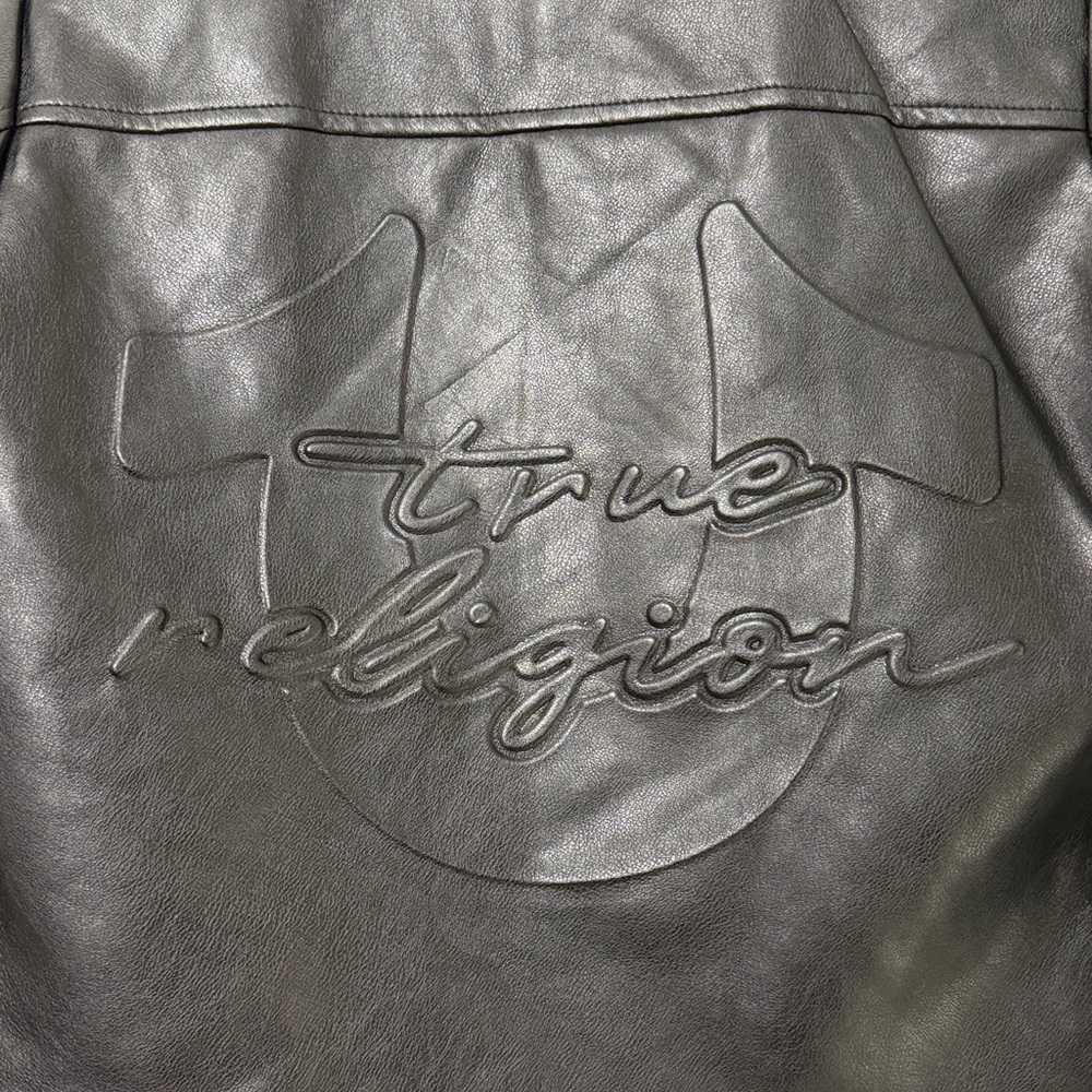 True Religion Black Cropped‎ Biker Jacket with White Stripes Size S - Picture 2 of 6